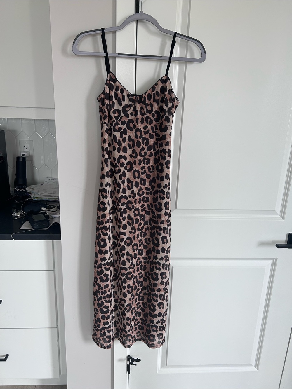 Maison D’Amelie Leopard Print Slip Dress Brown Black Animal Print Y2K Style Chic